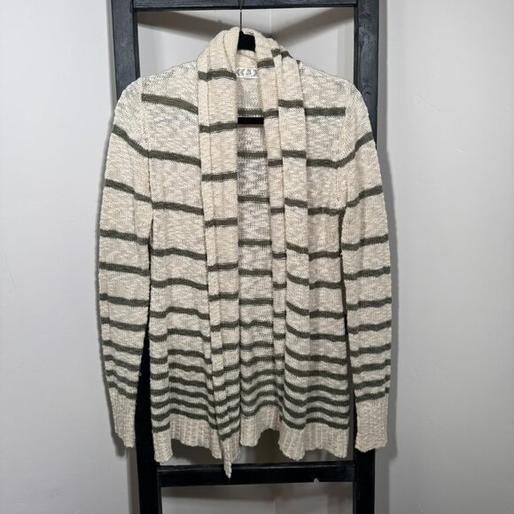 Pink Rose Sweaters - Pink Rose Striped Open-Front Cardigan – Cream & Olive Green Cozy Knit Sweater